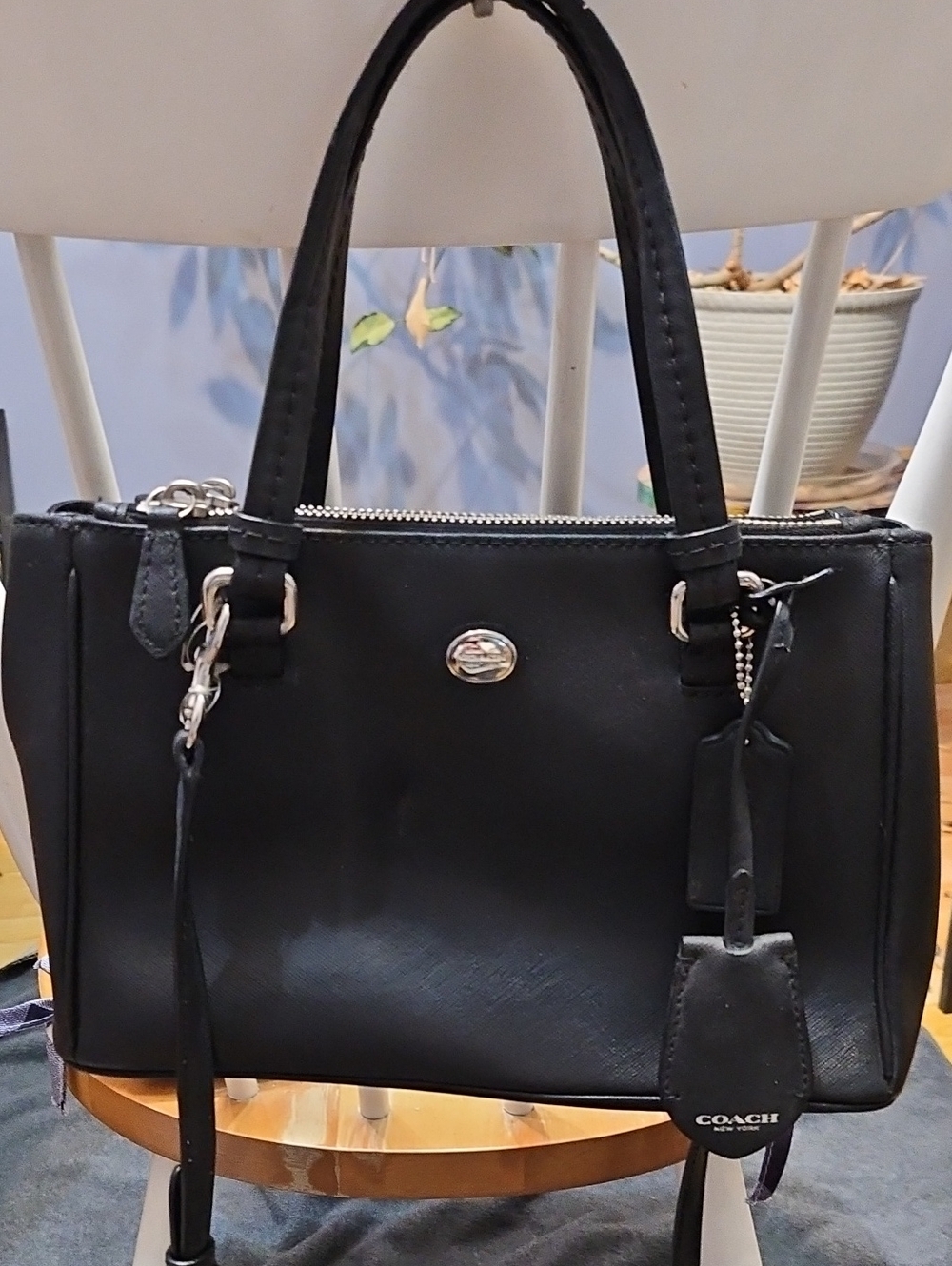 Coach Black Leather Satchel with Silver Hardware